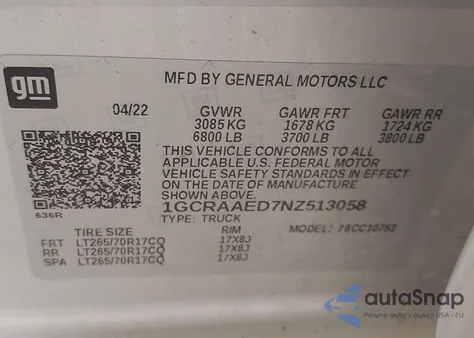 2022 Chevrolet Silverado 1500 2Wd Double Cab Standard Bed Wt z USA, uszkodzony, nr VIN 1GCRAAED7NZ513058